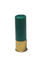 Isolated 12 gage green shotgun shell