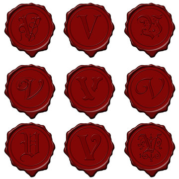 Wax seal alphabet letters - V