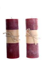 Two Christmas Candles on White