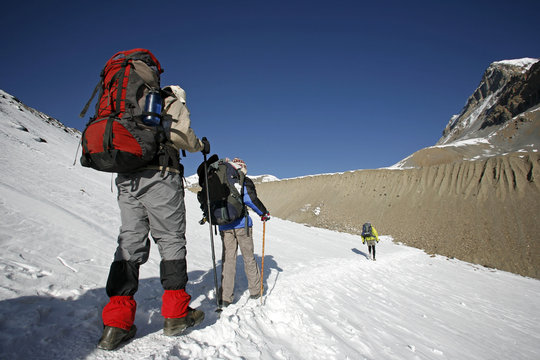 trekkers following path the mountain summit