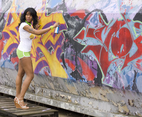 Woman with graffiti