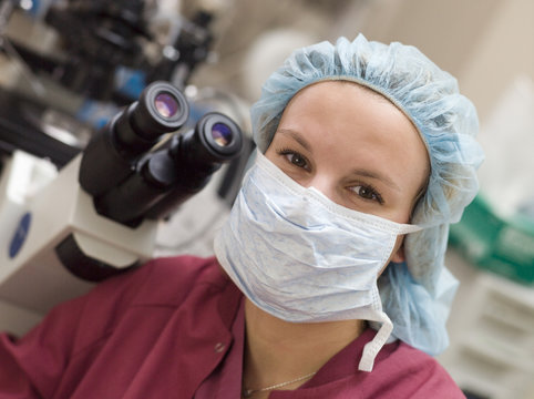 Portrait of embryologist wearing mask