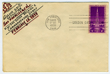 1939 Golden Gate bridge commemorative stamp - obrazy, fototapety, plakaty