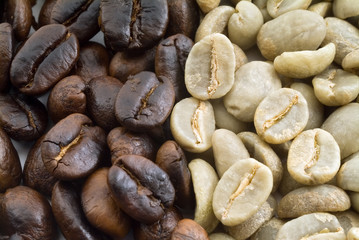 black and green coffee beans