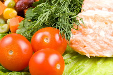 Stake from a salmon with vegetables