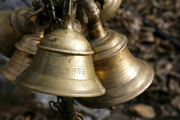 temple bells in muktinath, annapurna, nepal