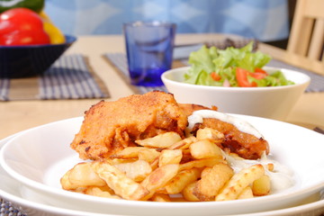 French fries and chicken