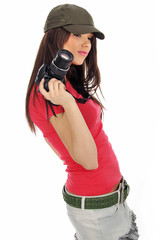 sexy girl holding a photo camera