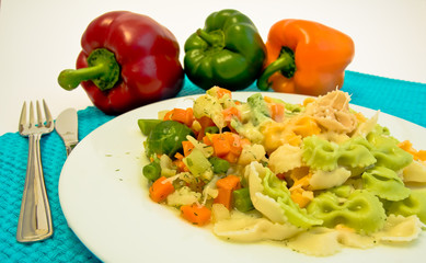 plate of mixed pasta with vegetable