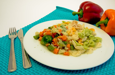 plate of mixed pasta with vegetable