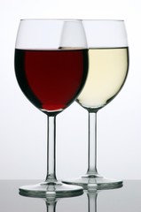 Two glasses of red and white wine