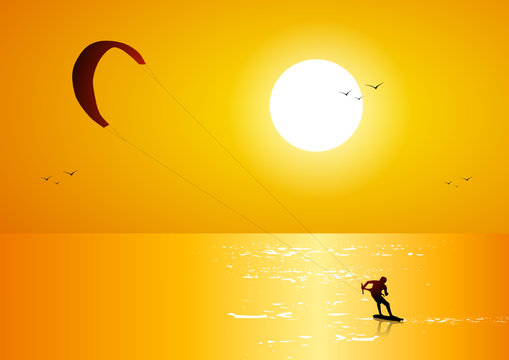 Kitesurf at sunset