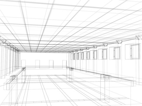 3d sketch of an interior of a public buildin