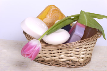 Basket and soaps.