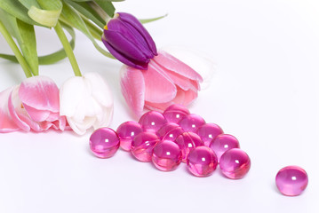 Oil pearls and tulips.