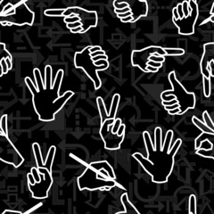 Seamless vector pattern with hand gestures and arrow signs