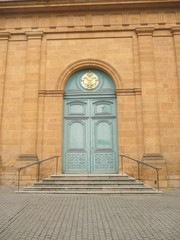 Turquoise door of a church