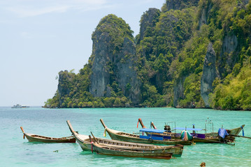 Plakat wooden boats near the Phi Phi island, Thailand