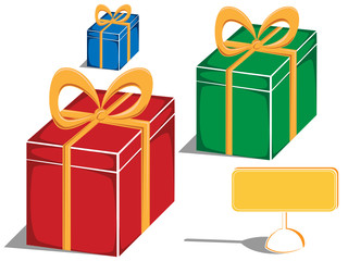 presents on seasonal sale and a label