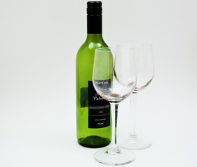 Emply wine bottle and glasses