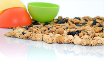 Snacks and bowls with reflections