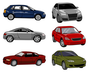 six cars on a white background