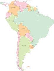 South America continental vector map with states 