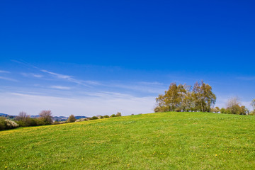 beautiful rural landscape with blue sky