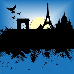 Photo sur Aluminium Doodle Paris, France Grunge city la nuit avec la tour Eiffel