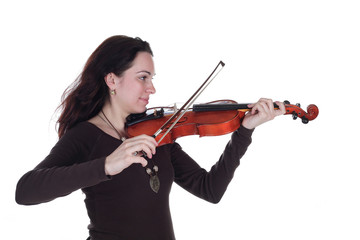 young girl plays on a violin