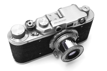 Fototapeta na wymiar Vintage rangefinder camera over white with clipping path - 2