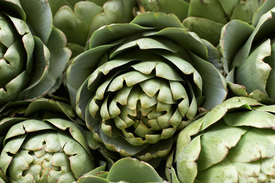 heap of artichokes at the market