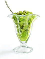 fruity kiwi dessert in the glass wase isolated