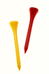 Two golf tees isolated over white