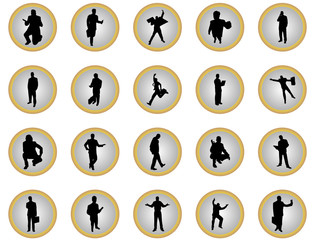 gold and silver buttons of businessmen in many positions