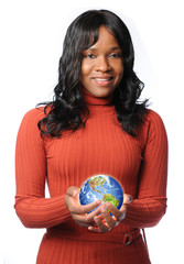Woman Holding Glowing Earth