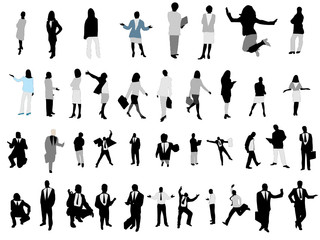Silhouettes of business people with details