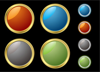 Collection of metal rim button in both silver and gold