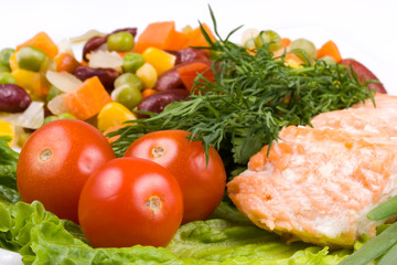 Stake from a salmon with vegetables