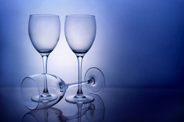 Three empty wine glasses