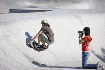 Videotaping skateboard action