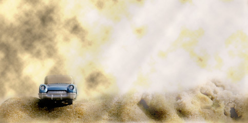 Plakat miniaturowy samochód w ogniu