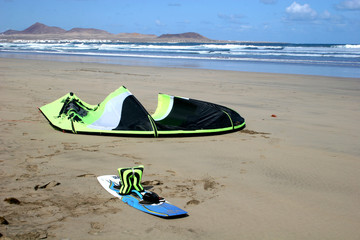 kite and board on beach