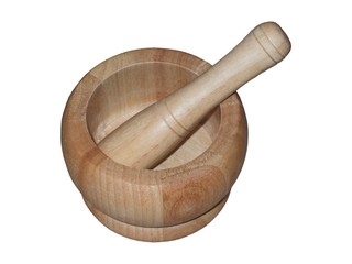 A Wooden Pestle and Mortar Set.