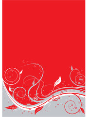 Floral abstract background in red silver and white
