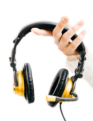 women hand with headphone
