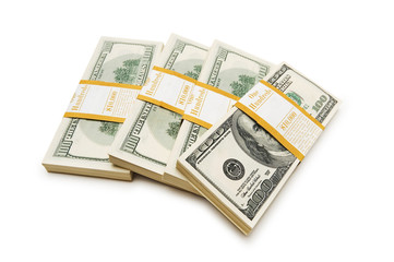 Ten thousand dollar stacks on the white