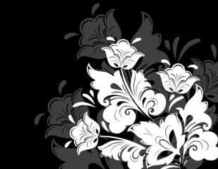 Wall murals Flowers black and white Floral abstraction