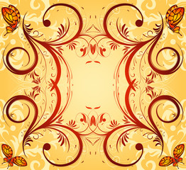 Collect flower border, retro background with butterfly, vector