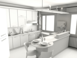 Render in grigio di cucina